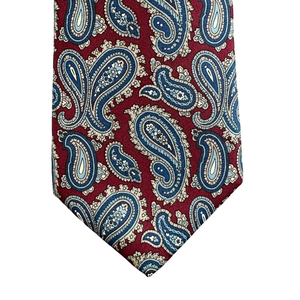 Bert Pulitzer Mens Silk Paisley Tie Burgundy Blue Made in USA Vintage